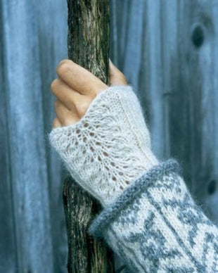 Hålmönstrad pannband och handledsvärmare