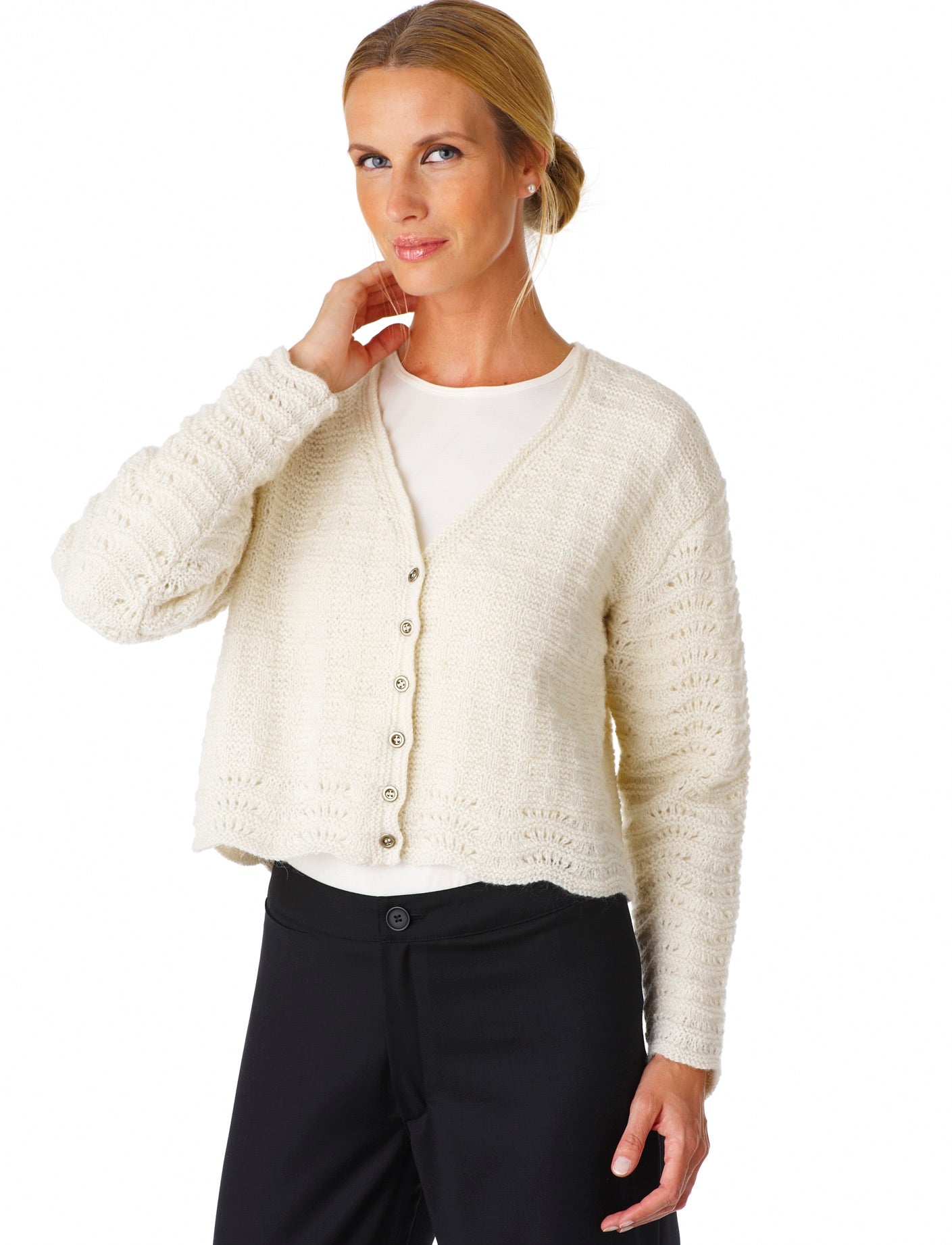 Kort kofta med rutor och påfågelmönster